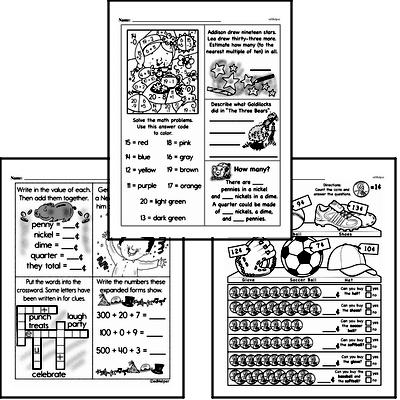 Money Math - Pennies Mixed Math PDF Workbook for Third Graders