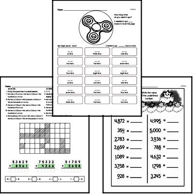 Number Sense - Multi-Digit Numbers Mixed Math PDF Workbook for Third Graders