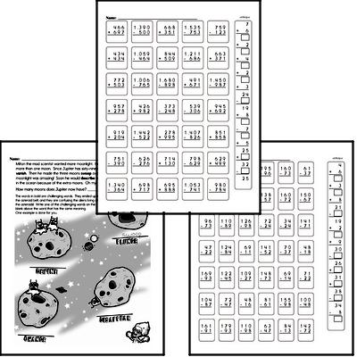 Subtraction - Multi-Digit Subtraction Mixed Math PDF Workbook for Third Graders