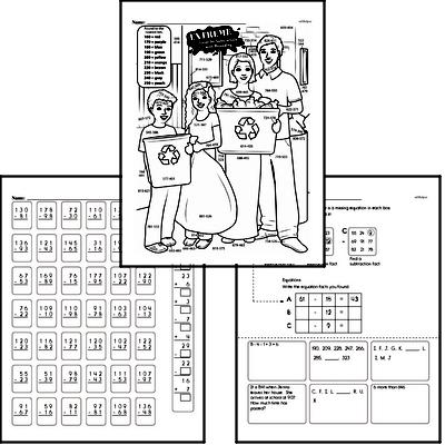 Subtraction - Three-Digit Subtraction Mixed Math PDF Workbook for Third Graders