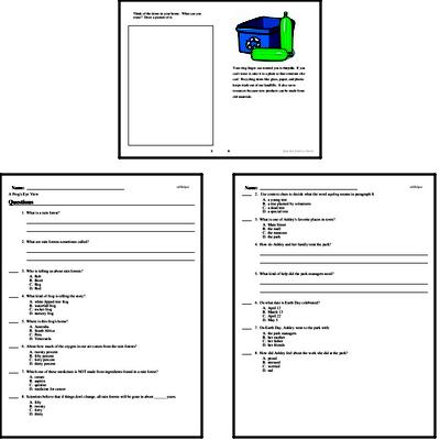 3rd grade: Earth Day Reading Comprehension Workbook with Math