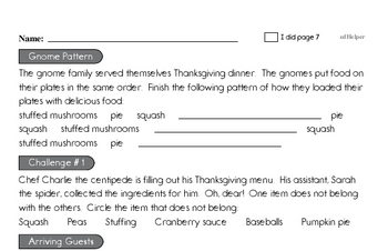 Third Grade Thanksgiving Activity Workbook