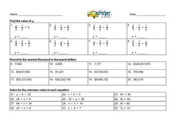 Free Fourth Grade Assessment PDF Worksheets | edHelper.com