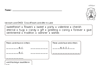 First Grade Valentine's Day Worksheets Activity Book (more challenging)