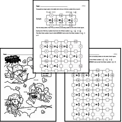 Fractions - Adding Fractions Mixed Math PDF Workbook for Fourth Graders