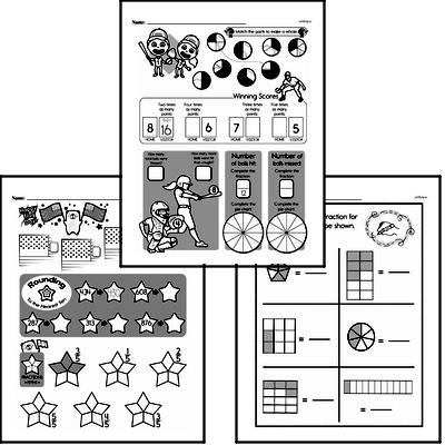 Fractions - Fractions and Parts of a Whole Mixed Math PDF Workbook for Fourth Graders