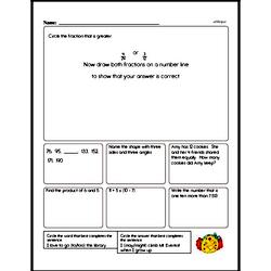 Fractions - Fractions on a Number Line Mixed Math PDF Workbook for Fourth Graders