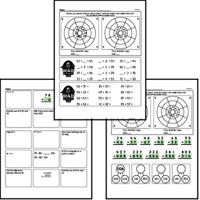 Addition Mad Minute Timed Addition Math Drill Pages for Fourth Graders