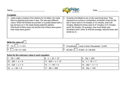 1st Quarter Math Assessment for Fifth Grade - Few Mixed Review Math Problem Pages
