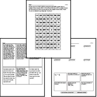 Division - Division with Multi-Digit Dividends Mixed Math PDF Workbook for Fifth Graders
