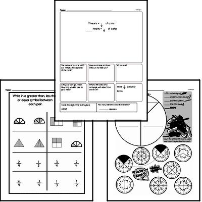 Fractions - Comparing Fractions Mixed Math PDF Workbook for Fifth Graders