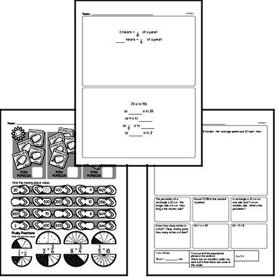 Fractions - Equivalent Fractions Mixed Math PDF Workbook for Fifth Graders