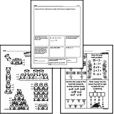 Fractions - Fractions and Parts of a Set Mixed Math PDF Workbook for Fifth Graders