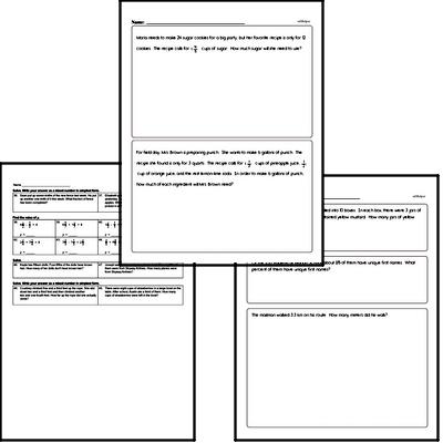 Fractions - Multiplying Fractions Mixed Math PDF Workbook for Fifth Graders