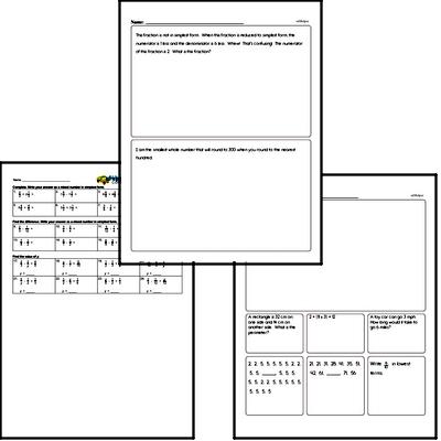 Fractions - Subtracting Fractions Mixed Math PDF Workbook for Fifth Graders