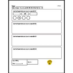 Making change and counting money challenge worksheet, use the fewest bills and coins.