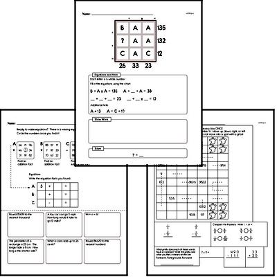 Number Sense - Solving Basic Algebraic Equations Mixed Math PDF Workbook for Fifth Graders