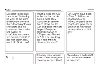 Fifth Grade Word Problems Book