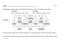 Addition - Addition with Decimal Numbers Mixed Math PDF Workbook for Sixth Graders