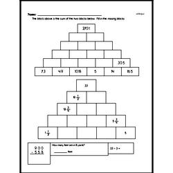 Addition Pyramid Puzzle Problem Worksheet with Decimals and Fractions