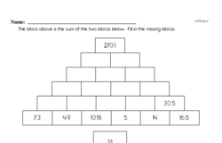 Addition Pyramid Puzzle Problem Worksheet with Decimals and Fractions