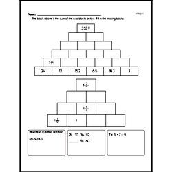 Challenging Addition Pyramid Puzzle Problem Worksheet with Decimals and Fractions