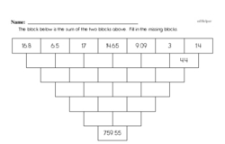Challenging Addition Pyramid Puzzle Problem Worksheet with Decimals and Fractions