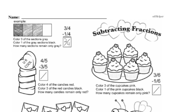 Fractions - Subtracting Fractions Mixed Math PDF Workbook for Sixth Graders