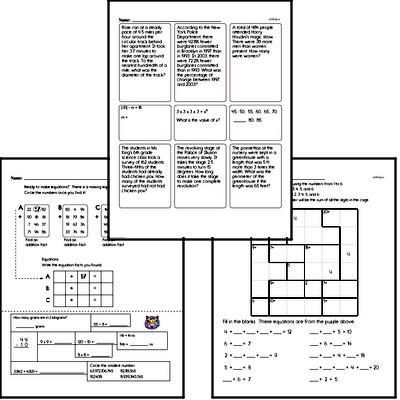 Number Sense - Solving Basic Algebraic Equations Mixed Math PDF Workbook for Sixth Graders