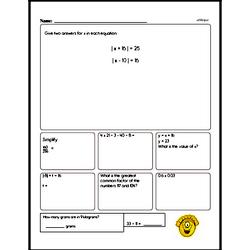 Sixth Grade Number Sense Worksheets - Solving Basic Algebraic Equations Worksheet #1
