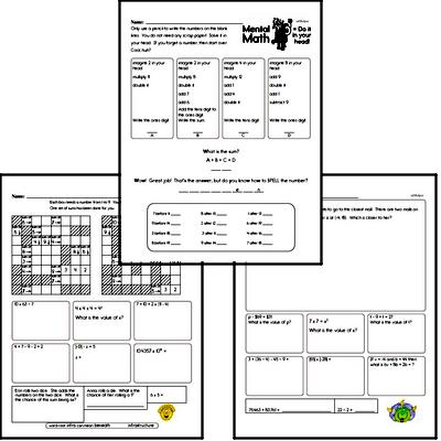 Number Sense - Understanding Expressions and Equations Mixed Math PDF Workbook for Sixth Graders