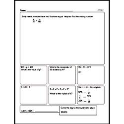 Sixth Grade Number Sense Worksheets - Understanding Expressions and Equations Worksheet #3