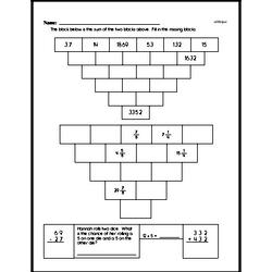 Challenging Pyramid Puzzle Problem Worksheet with Decimals and Fractions
