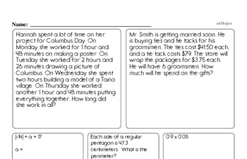 Sixth Grade Word Problems Book