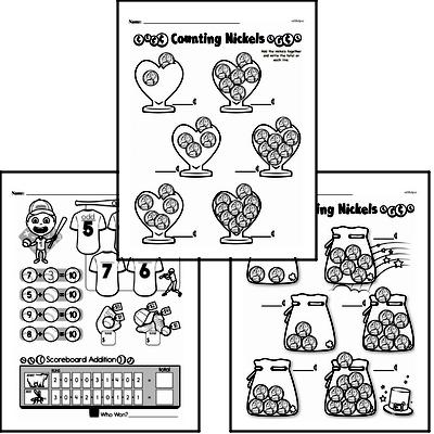 Money Math - Adding Money Mixed Math PDF Workbook for Kindergarten