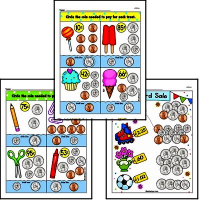 Kindergarten Money Math Worksheets - Adding Money Worksheet #1