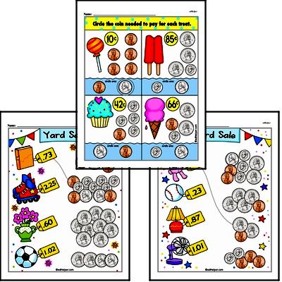 Kindergarten Money Math Worksheets - Adding Money Worksheet #3