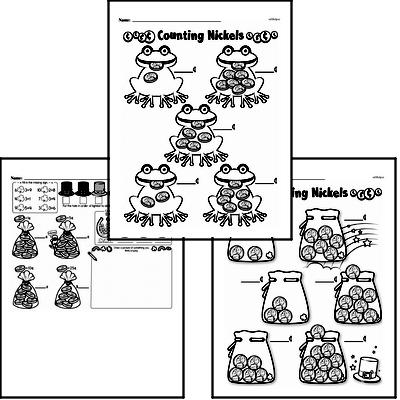 Money Math - Nickels Mixed Math PDF Workbook for Kindergarten