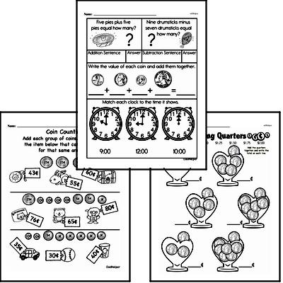 Money Math - Quarters Mixed Math PDF Workbook for Kindergarten