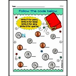 Kindergarten Money Math Worksheets - Recognizing and Knowing the Value of Coins Worksheet #1