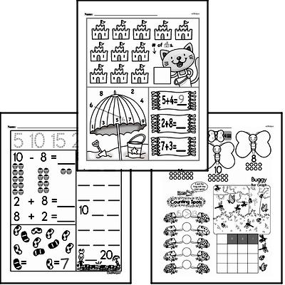 Number Sense - Numbers 11-20 Mixed Math PDF Workbook for Kindergarten