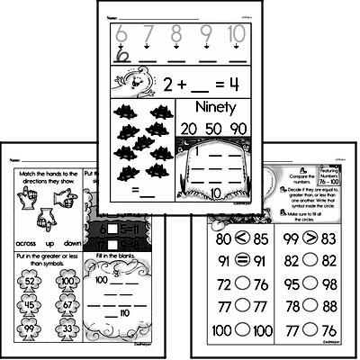 Number Sense - Three-Digit Numbers Mixed Math PDF Workbook for Kindergarten