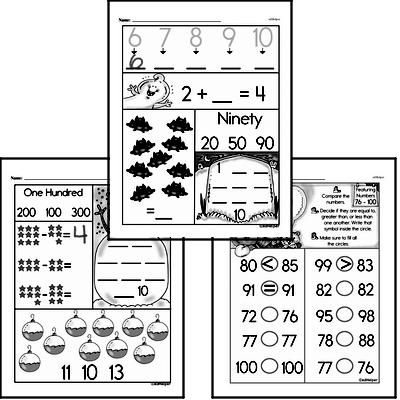 Number Sense - Three-Digit Numbers Workbook (all teacher worksheets - large PDF)