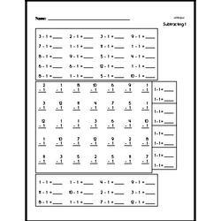 Subtraction - Subtraction and Patterns of 1 Less Workbook (all teacher worksheets - large PDF)