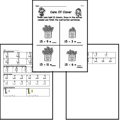 Subtraction - Subtraction within 20 Mixed Math PDF Workbook for Kindergarten