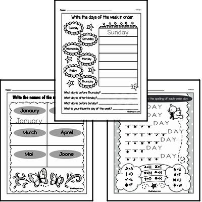 Kindergarten Time Worksheets - Days, Weeks and Months on a Calendar Worksheet #1