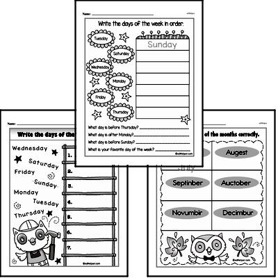 Kindergarten Time Worksheets - Days, Weeks and Months on a Calendar Worksheet #4