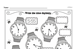 Time - Time to the Nearest Five Minutes Mixed Math PDF Workbook for Kindergarten