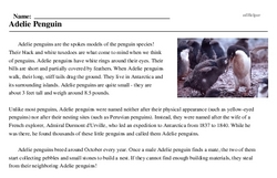 Print <i>Adelie Penguin</i> reading comprehension.