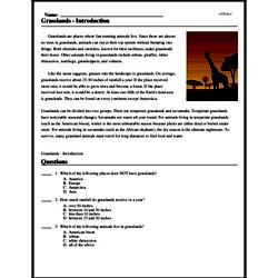Print <i>Grasslands - Introduction</i> reading comprehension.